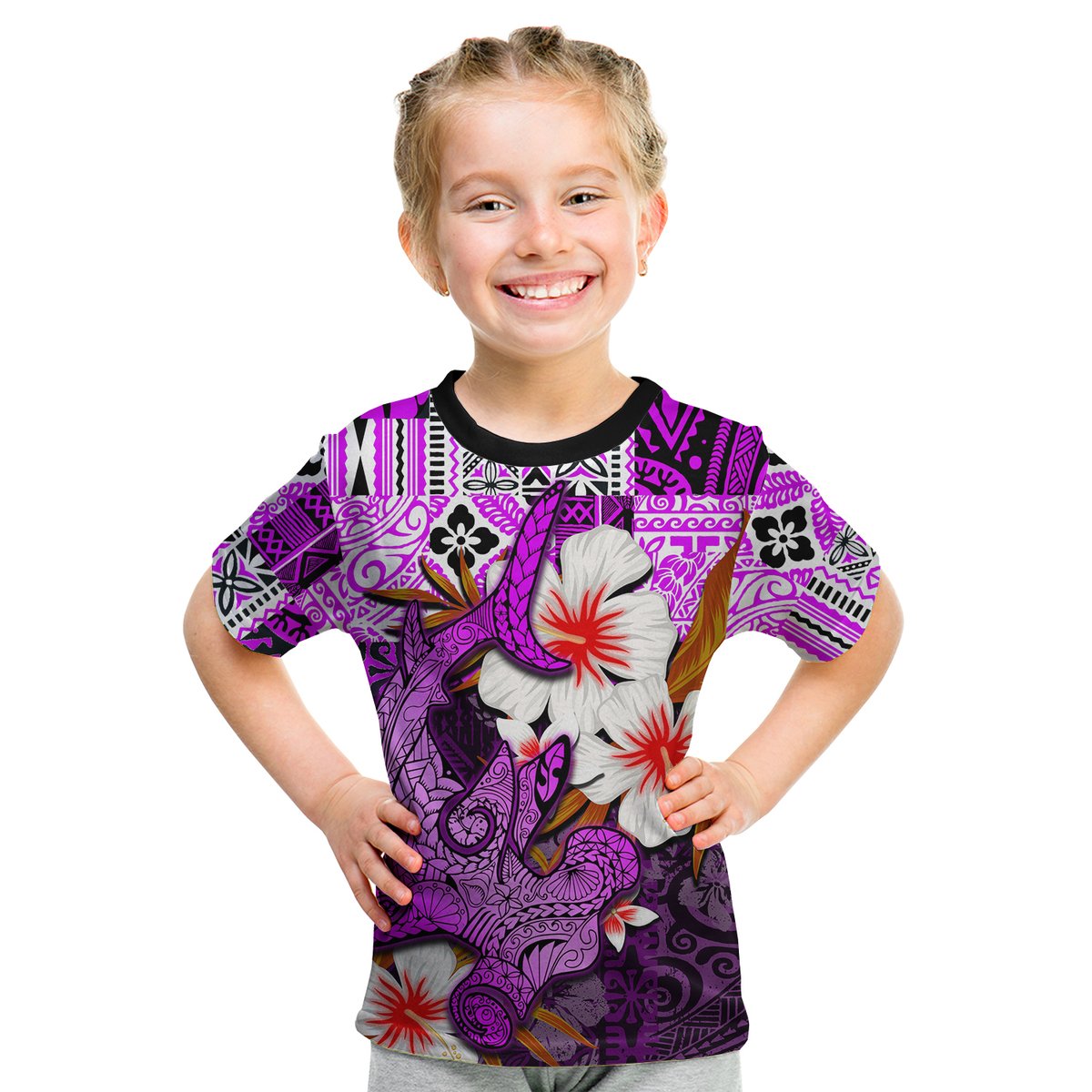 (Custom Personalised) Hammerhead Shark T Shirt Kid Hawaii Style Purple LT6 Youth XL Size14 - Polynesian Pride