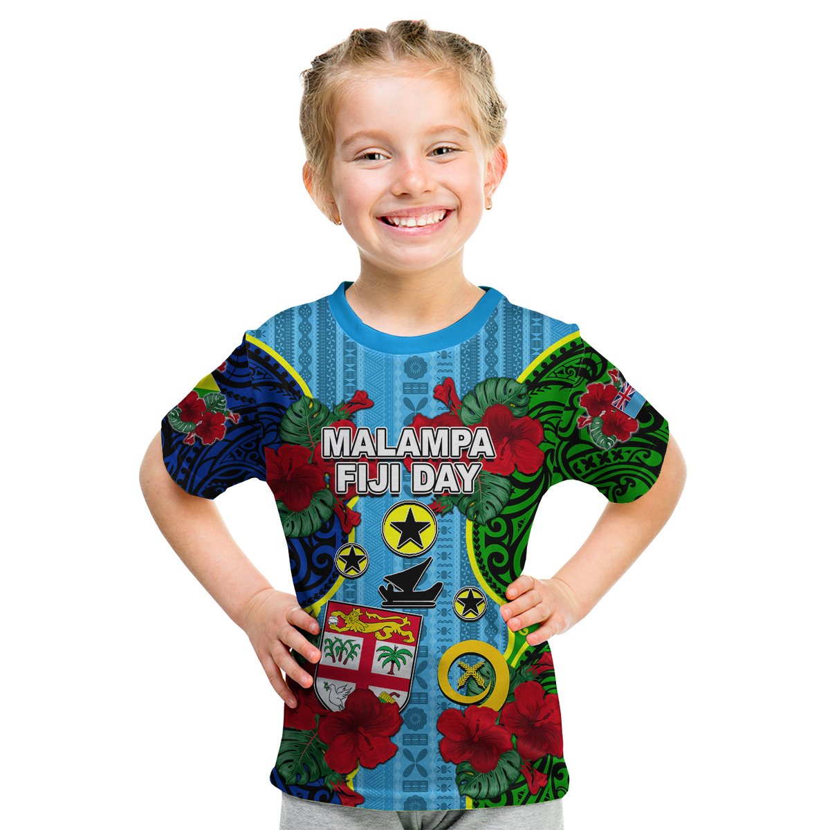Malampa Fiji Day Hibiscus T Shirt KID Style LT6 Youth XL Size14 - Polynesian Pride