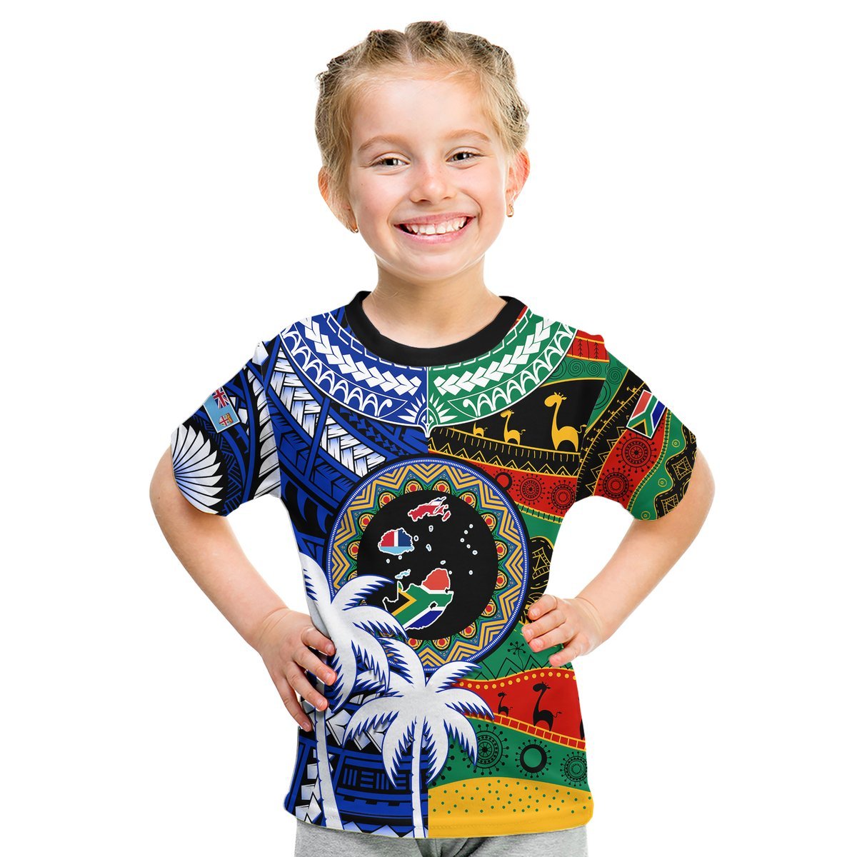 Indigenous South Africa Mixed Fiji Palm Tapa Kid T Shirt LT9 Youth XL Size14 - Polynesian Pride