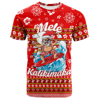Hawaii Christmas Santas Surf Mele Kalikimaka T Shirt LT2 Adult RED - Polynesian Pride