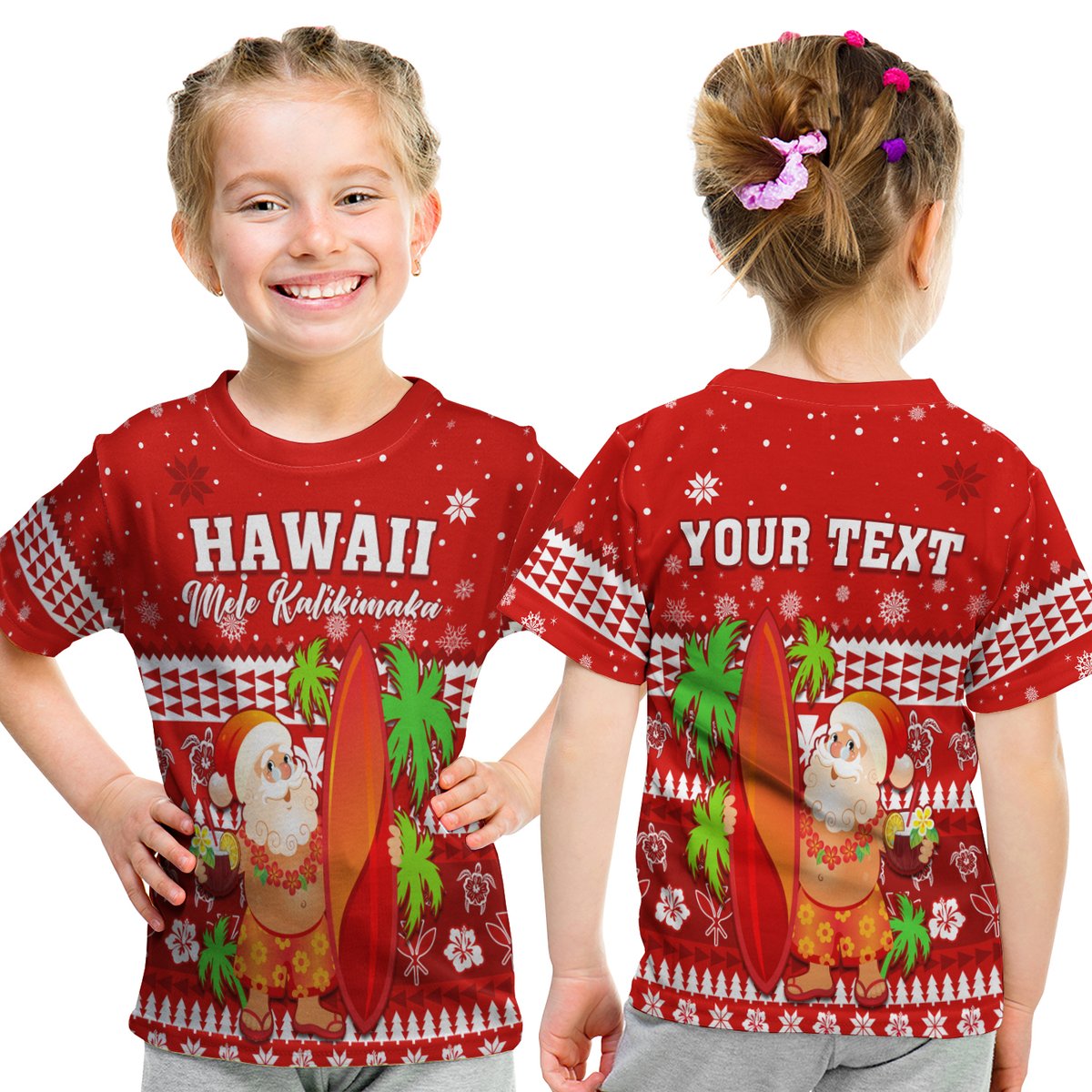 (Custom Personalised) Mele Kalikimaka T Shirt Kid Santa Claus Hawaii Christmas LT13 Youth XL Size14 - Polynesian Pride