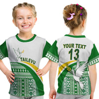 (Custom Text And Number) Tailevu Rugby T Shirt Kid Fiji Rugby Tapa Pattern White LT13 Youth XL Size14 - Polynesian Pride
