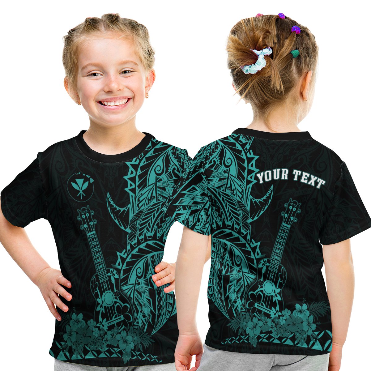 (Custom Personalised) Hawaii Polynesian T Shirt Kid Ukulele Turquoise LT13 Youth XL Size14 - Polynesian Pride