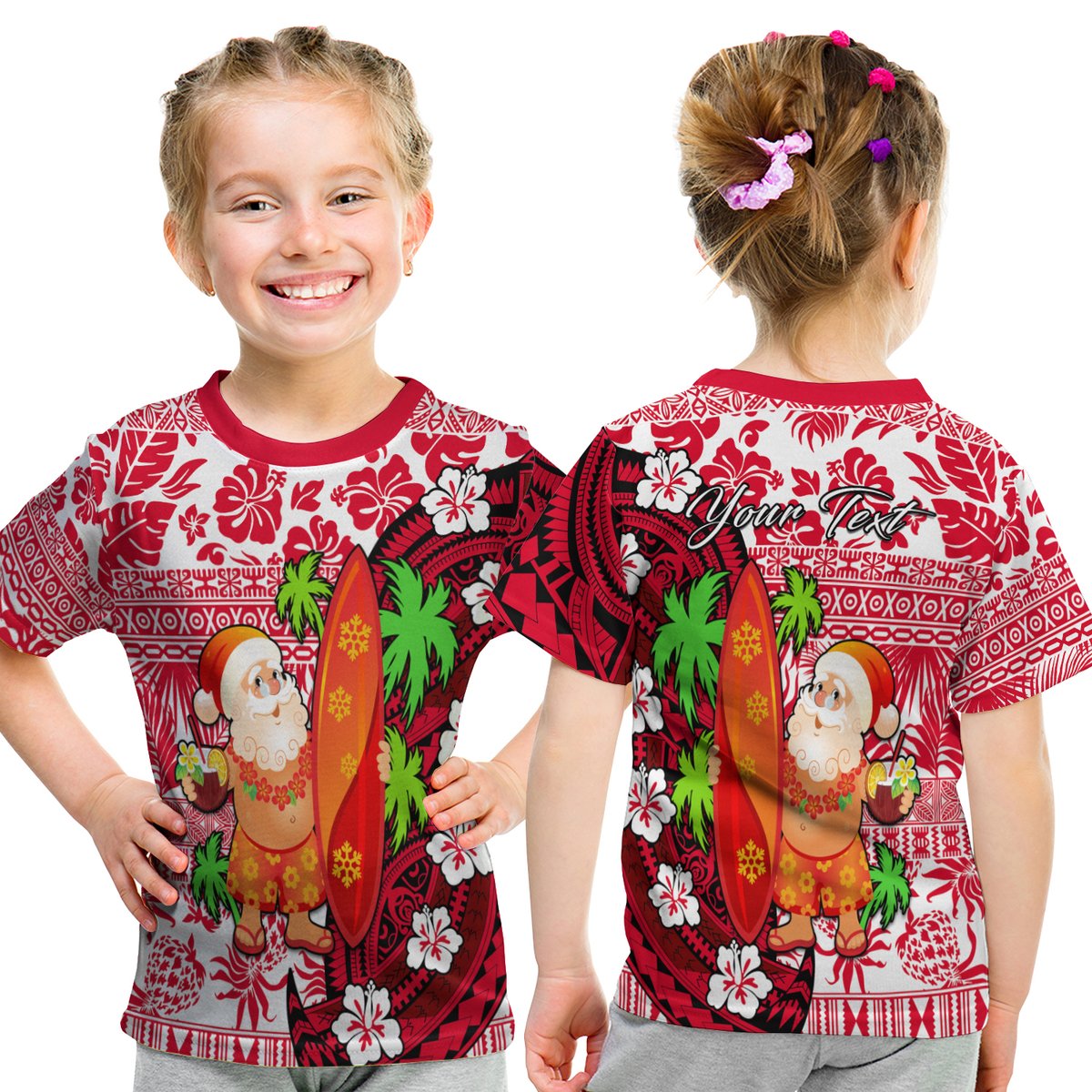 (Custom Personalised) Mele Kalikimaka T Shirt Kid Christmas Hawaii With Santa Claus LT13 Youth XL Size14 - Polynesian Pride