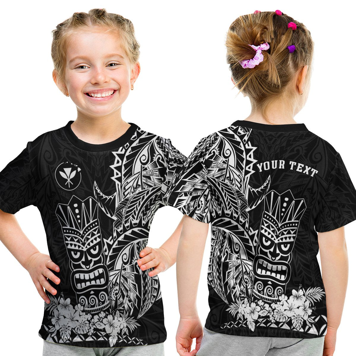 (Custom Personalised) Hawaii Polynesian T Shirt Kid White Tiki Masks Hawaiian LT13 Youth XL Size14 - Polynesian Pride