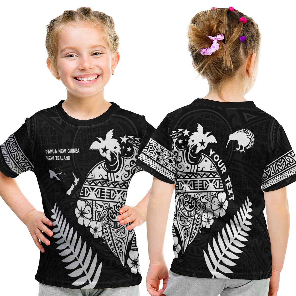 (Custom Personalised) Papua New Guinea and New Zealand T Shirt KID Maori Polynesian LT13 Youth XL Size14 - Polynesian Pride