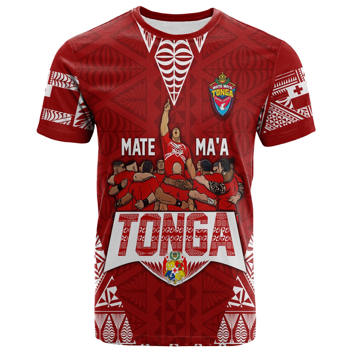 Custom Tonga Rugby T-Shirt - Mate Maa Tonga Warriors LT7 Red - Polynesian Pride
