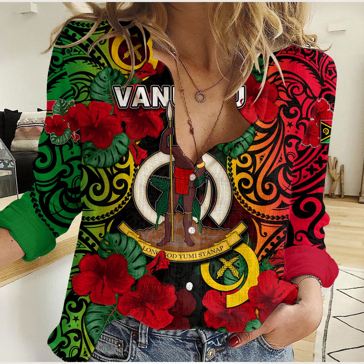 Vanuatu And Hibiscus Women Casual Shirt LT6 Female Black - Polynesian Pride