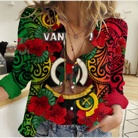 Vanuatu And Hibiscus Women Casual Shirt LT6 Female Black - Polynesian Pride