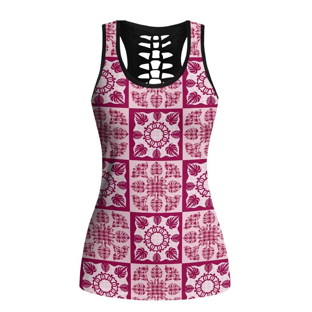 Akala Palaka Quilt Hawaii Hollow Tank Top Hawaiian Tropical Monstera Sea Turtle