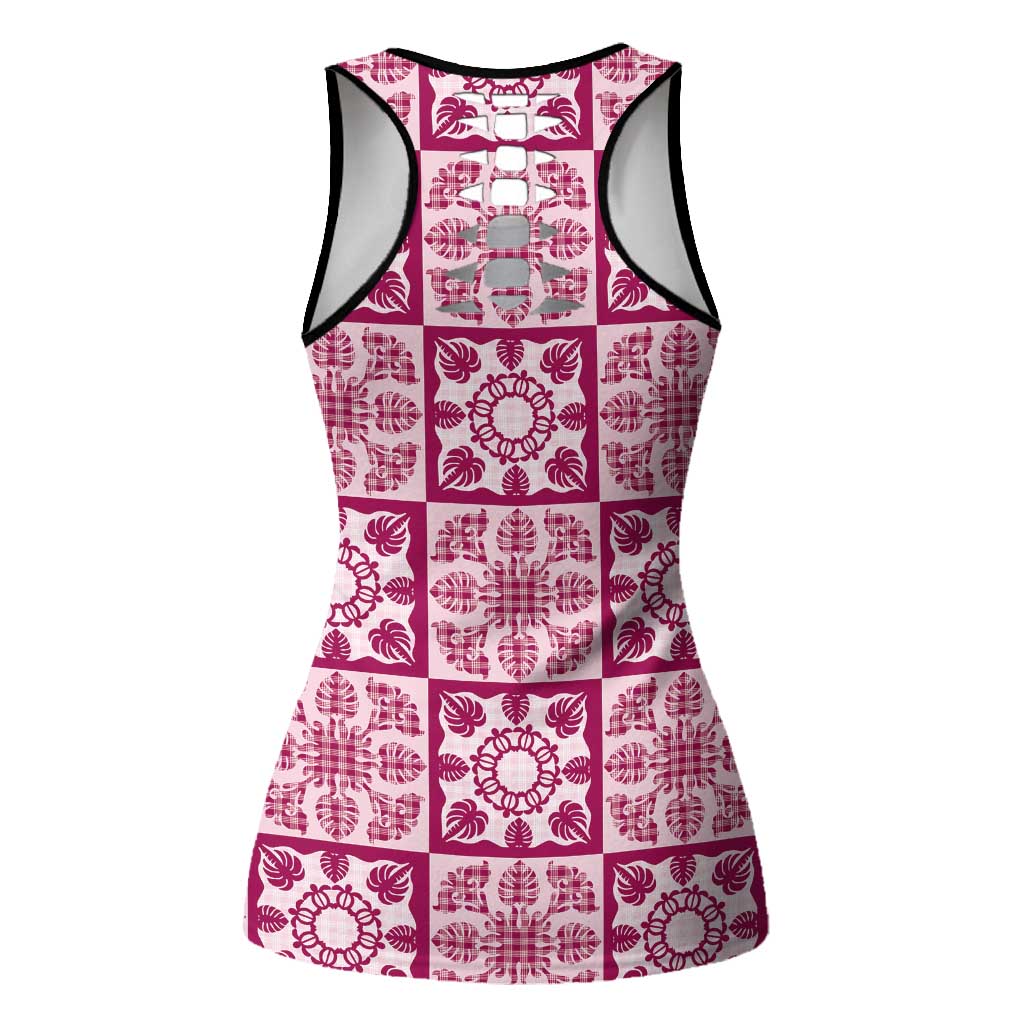 Akala Palaka Quilt Hawaii Hollow Tank Top Hawaiian Tropical Monstera Sea Turtle