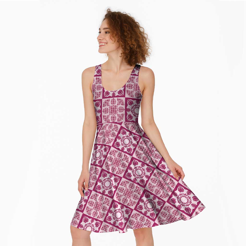 Akala Palaka Quilt Hawaii Midi Dress Hawaiian Tropical Monstera Sea Turtle
