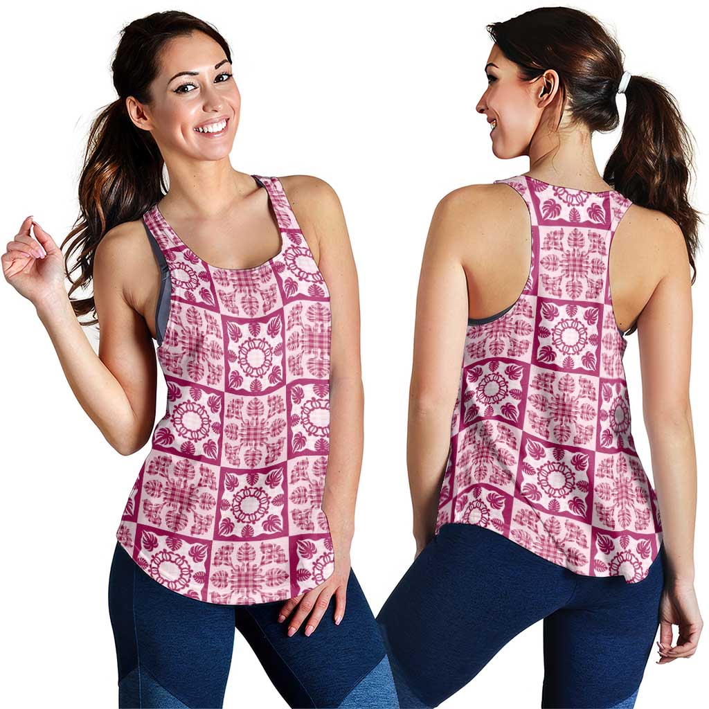 Akala Palaka Quilt Hawaii Women Racerback Tank Hawaiian Tropical Monstera Sea Turtle