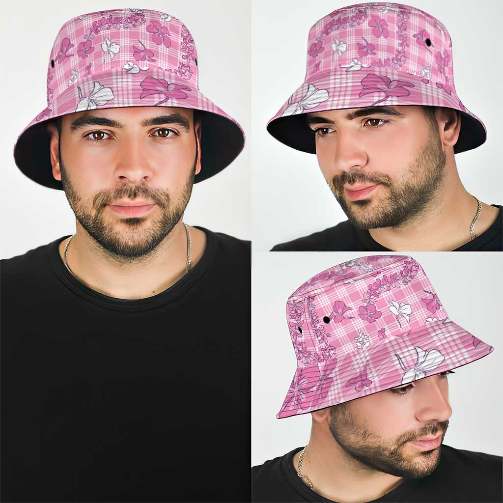 Alaka Aloha Hawaii Bucket Hat Plumeria Lei With Palaka Motif - Polynesian Pride