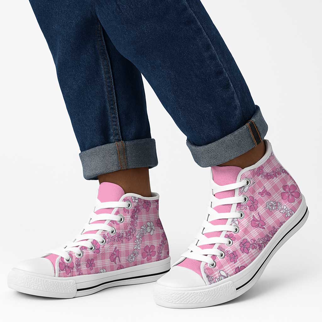 Alaka Aloha Hawaii High Top Shoes Plumeria Lei With Palaka Motif - Polynesian Pride