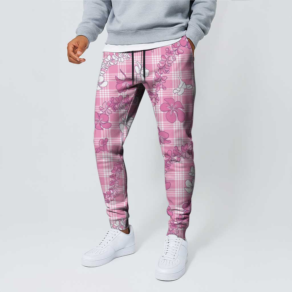 Alaka Aloha Hawaii Jogger Pants Plumeria Lei With Palaka Motif - Polynesian Pride