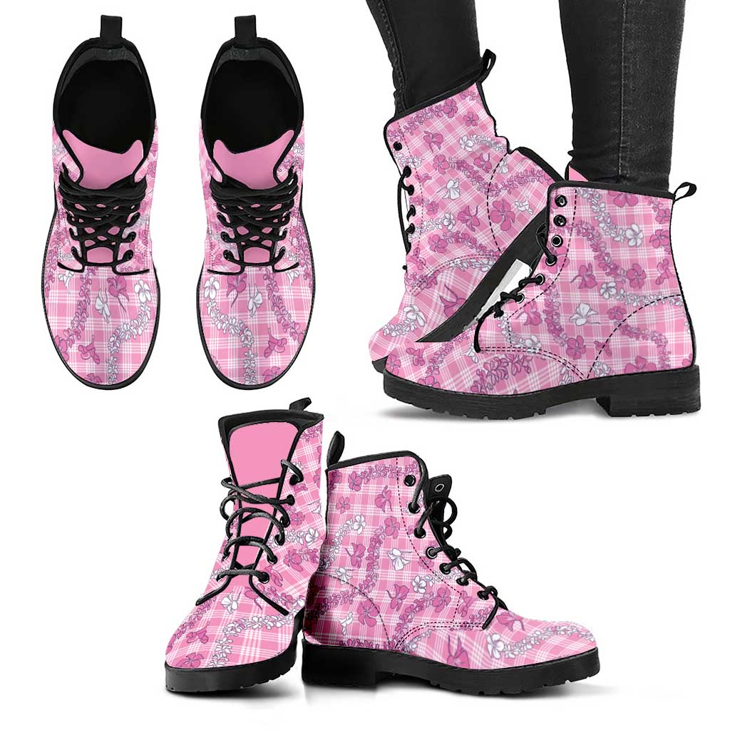 Alaka Aloha Hawaii Leather Boots Plumeria Lei With Palaka Motif - Polynesian Pride