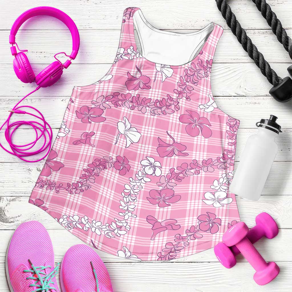 Alaka Aloha Hawaii Women Racerback Tank Plumeria Lei With Palaka Motif LT14 Pink - Polynesian Pride