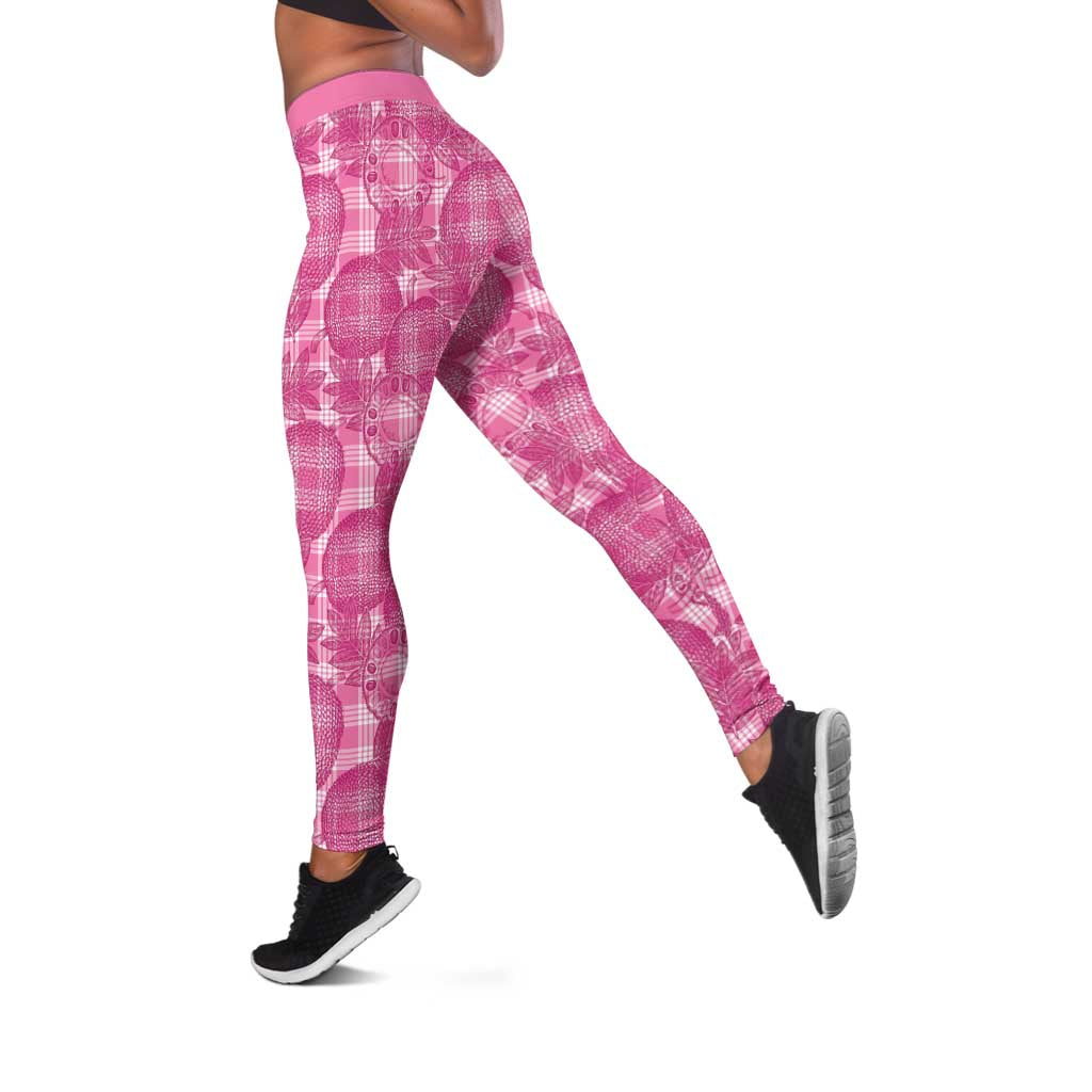 Alaka Hawaii Breadfruit Palaka Motifs Leggings LT14 Pink - Polynesian Pride