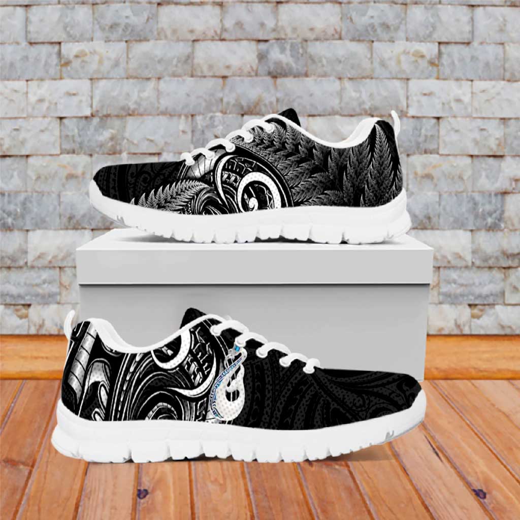 All Black New Zealand Sneakers Aotearoa Silver Fern With Manaia Maori Unique LT14 Black - Polynesian Pride