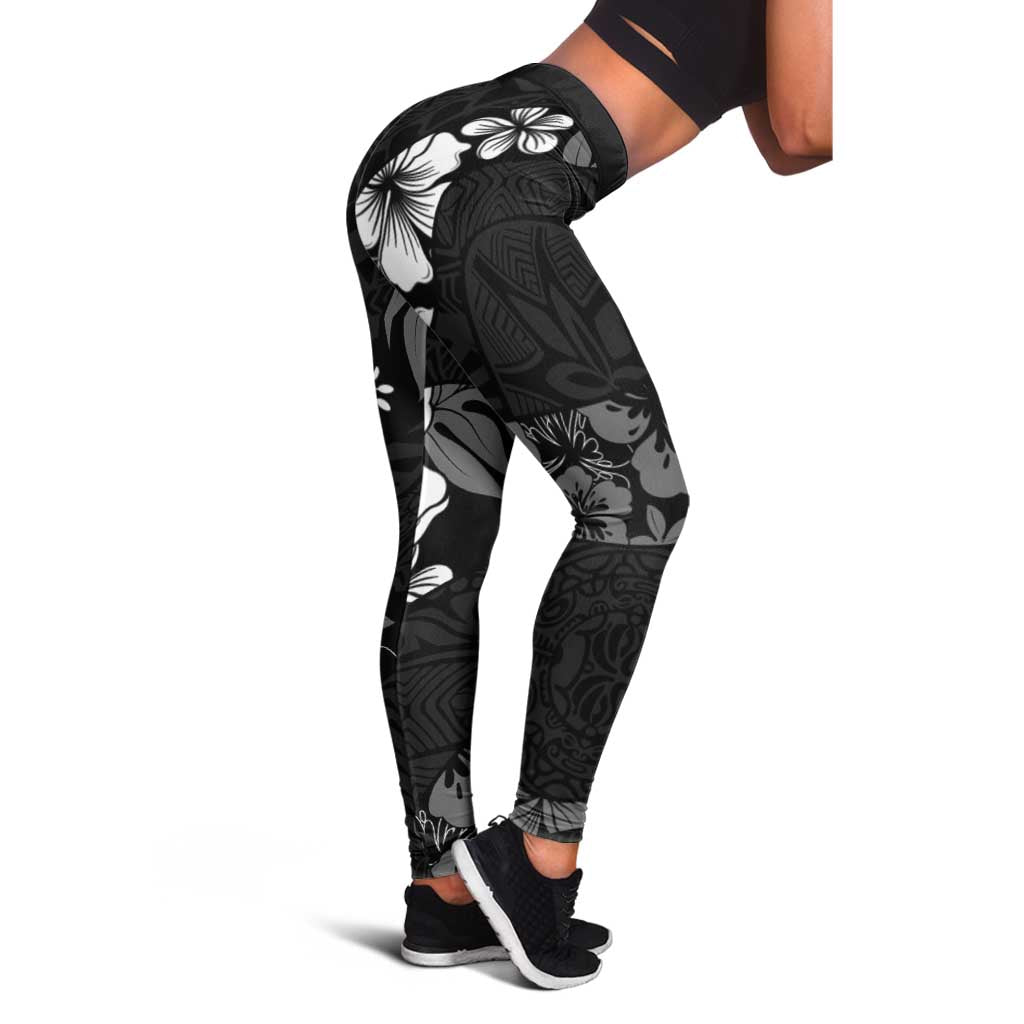 Aloha Hawaii Floral Tapa Leggings Patchwork Charcoal - Polynesian Pride