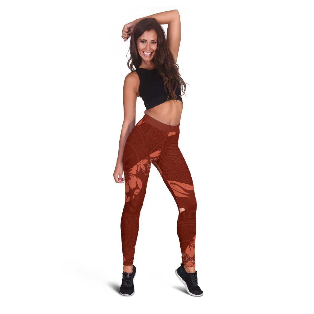 Aloha Hawaii Floral Tapa Leggings Patchwork Crimson - Polynesian Pride