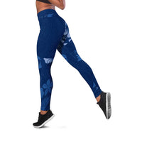 Aloha Hawaii Floral Tapa Leggings Patchwork Navy - Polynesian Pride