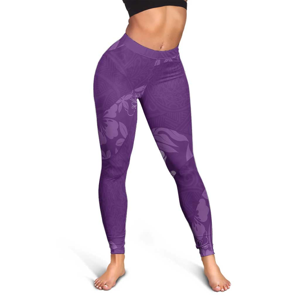 Aloha Hawaii Floral Tapa Leggings Patchwork Violet - Polynesian Pride