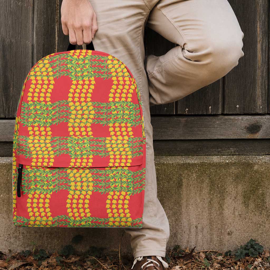 Aloha Hawaii Ilima Maile Lei Backpack Palaka Inspired Hawaiian-plaid Red LT14 - Polynesian Pride