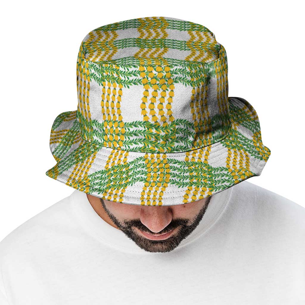 Aloha Hawaii Ilima Maile Lei Bucket Hat Palaka Inspired Hawaiian-plaid White LT14 - Polynesian Pride