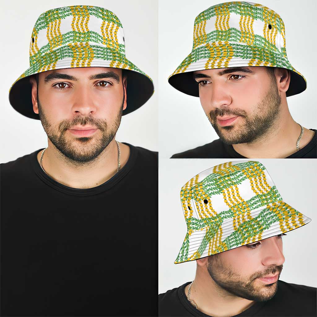 Aloha Hawaii Ilima Maile Lei Bucket Hat Palaka Inspired Hawaiian-plaid White LT14 - Polynesian Pride