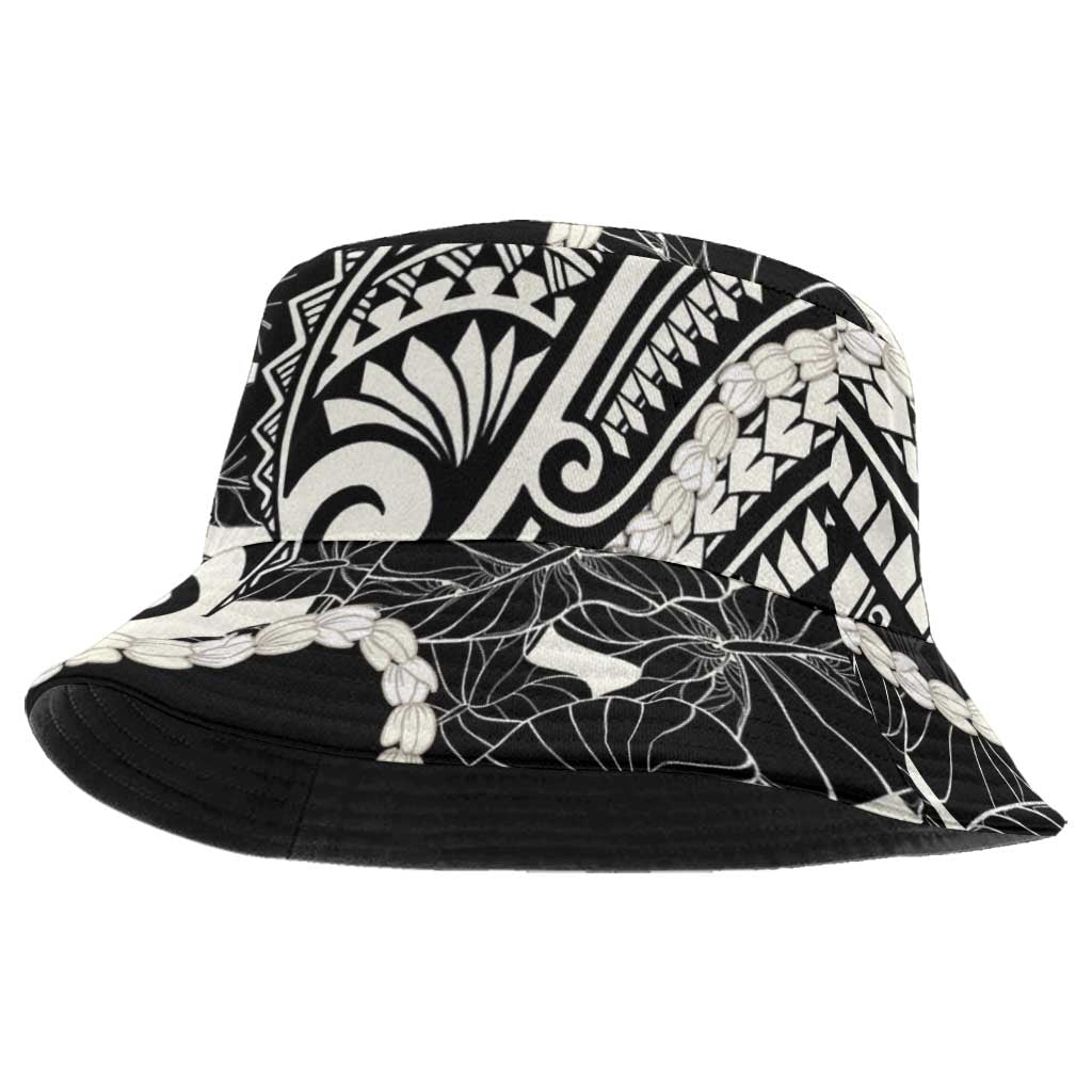 Aloha Hawaii Kalo Pikake Lei Bucket Hat Chest Tattoo Black Hawaiian Pattern LT14 One Size Black - Polynesian Pride