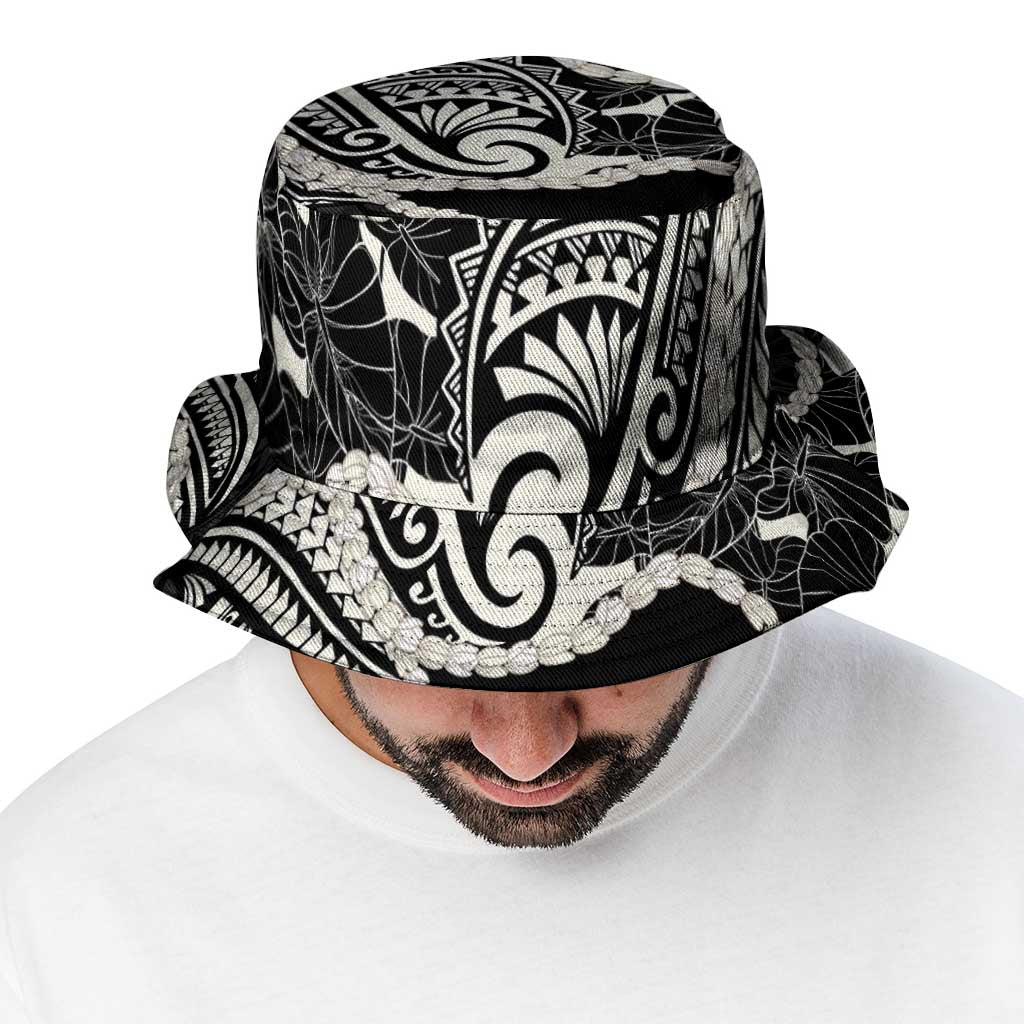 Aloha Hawaii Kalo Pikake Lei Bucket Hat Chest Tattoo Black Hawaiian Pattern LT14 - Polynesian Pride