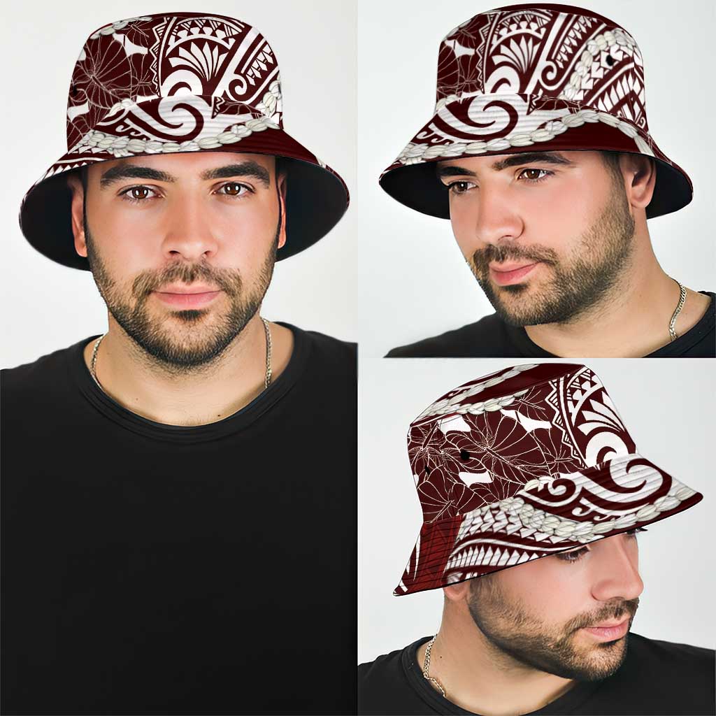 Aloha Hawaii Kalo Pikake Lei Bucket Hat Chest Tattoo Oxblood Hawaiian Pattern