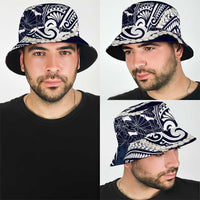 Aloha Hawaii Kalo Pikake Lei Bucket Hat Chest Tattoo Oxford Blue Hawaiian Pattern