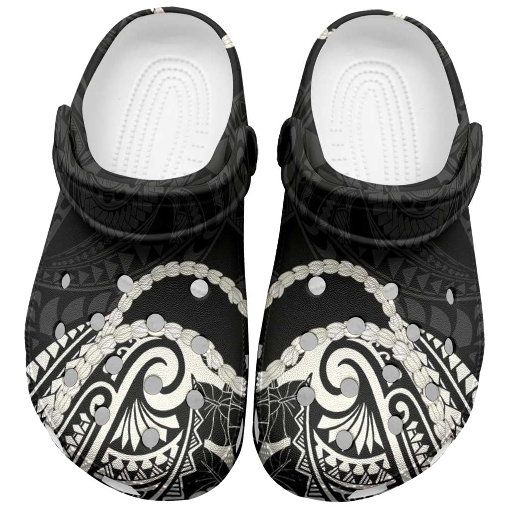 Aloha Hawaii Kalo Pikake Lei Clogs Shoes Chest Tattoo Black Hawaiian Pattern LT14 Black - Polynesian Pride