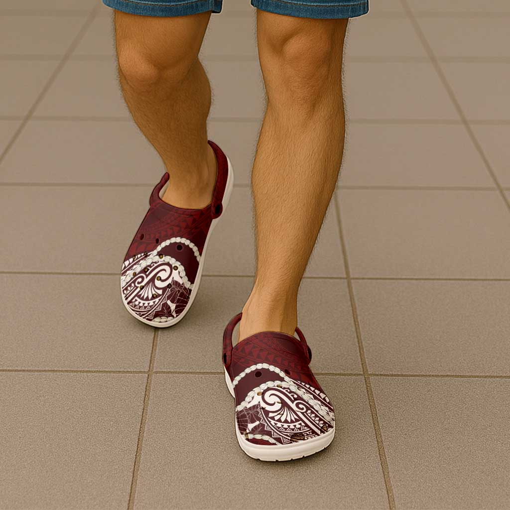 Aloha Hawaii Kalo Pikake Lei Clogs Shoes Chest Tattoo Oxblood Hawaiian Pattern