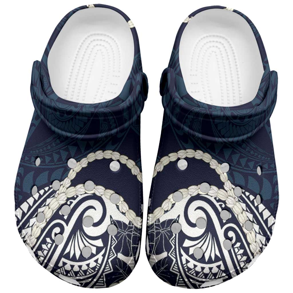Aloha Hawaii Kalo Pikake Lei Clogs Shoes Chest Tattoo Oxford Blue Hawaiian Pattern LT14 Oxford Blue - Polynesian Pride