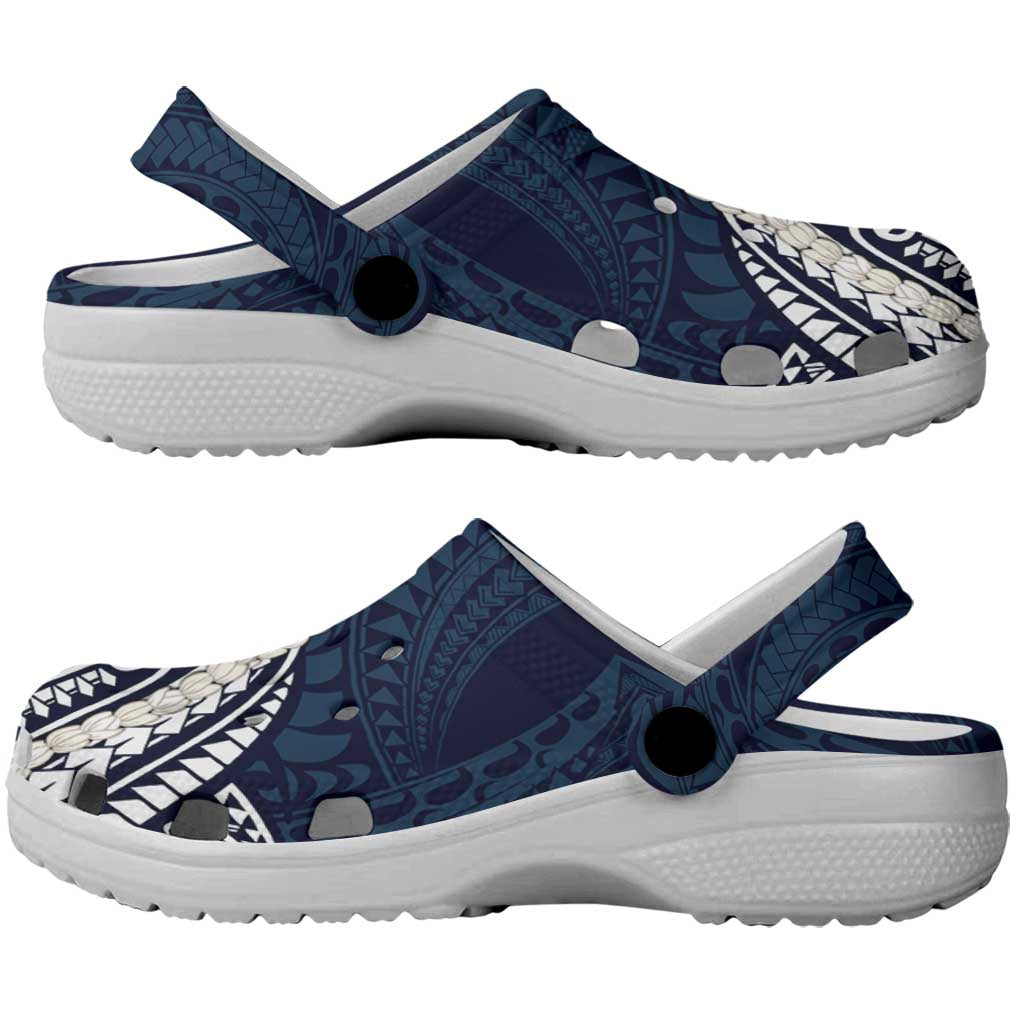 Aloha Hawaii Kalo Pikake Lei Clogs Shoes Chest Tattoo Oxford Blue Hawaiian Pattern LT14 - Polynesian Pride