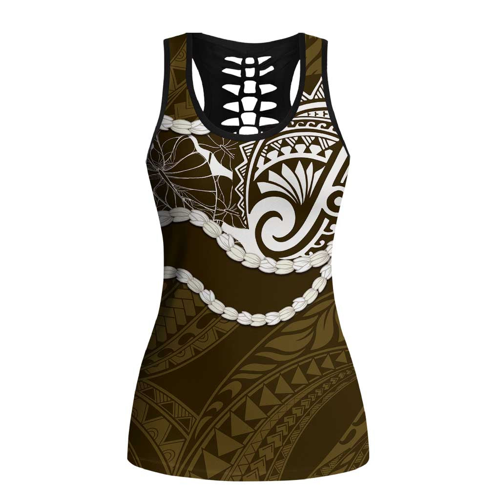Aloha Hawaii Kalo Pikake Lei Hollow Tank Top Chest Tattoo Gold Hawaiian Pattern
