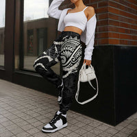Aloha Hawaii Kalo Pikake Lei Jogger Pants Chest Tattoo Black Hawaiian Pattern