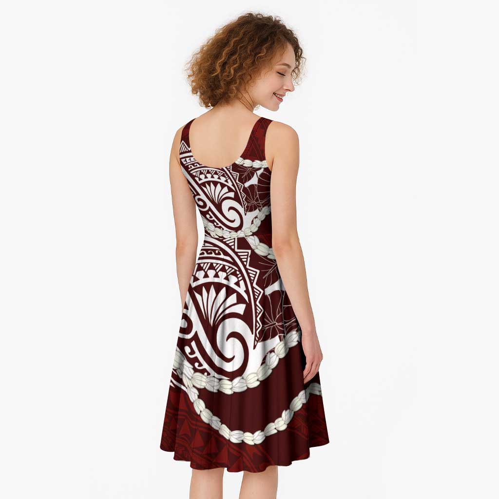 Aloha Hawaii Kalo Pikake Lei Midi Dress Chest Tattoo Oxblood Hawaiian Pattern