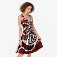 Aloha Hawaii Kalo Pikake Lei Midi Dress Chest Tattoo Oxblood Hawaiian Pattern