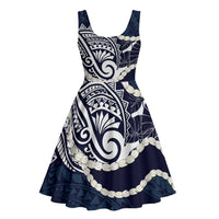 Aloha Hawaii Kalo Pikake Lei Midi Dress Chest Tattoo Oxford Blue Hawaiian Pattern