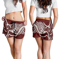 Aloha Hawaii Kalo Pikake Lei Shorts for Women Chest Tattoo Oxblood Hawaiian Pattern LT14 - Polynesian Pride