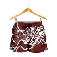 Aloha Hawaii Kalo Pikake Lei Shorts for Women Chest Tattoo Oxblood Hawaiian Pattern LT14 - Polynesian Pride