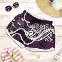 Aloha Hawaii Kalo Pikake Lei Shorts for Women Chest Tattoo Purple Hawaiian Pattern LT14 Purple - Polynesian Pride