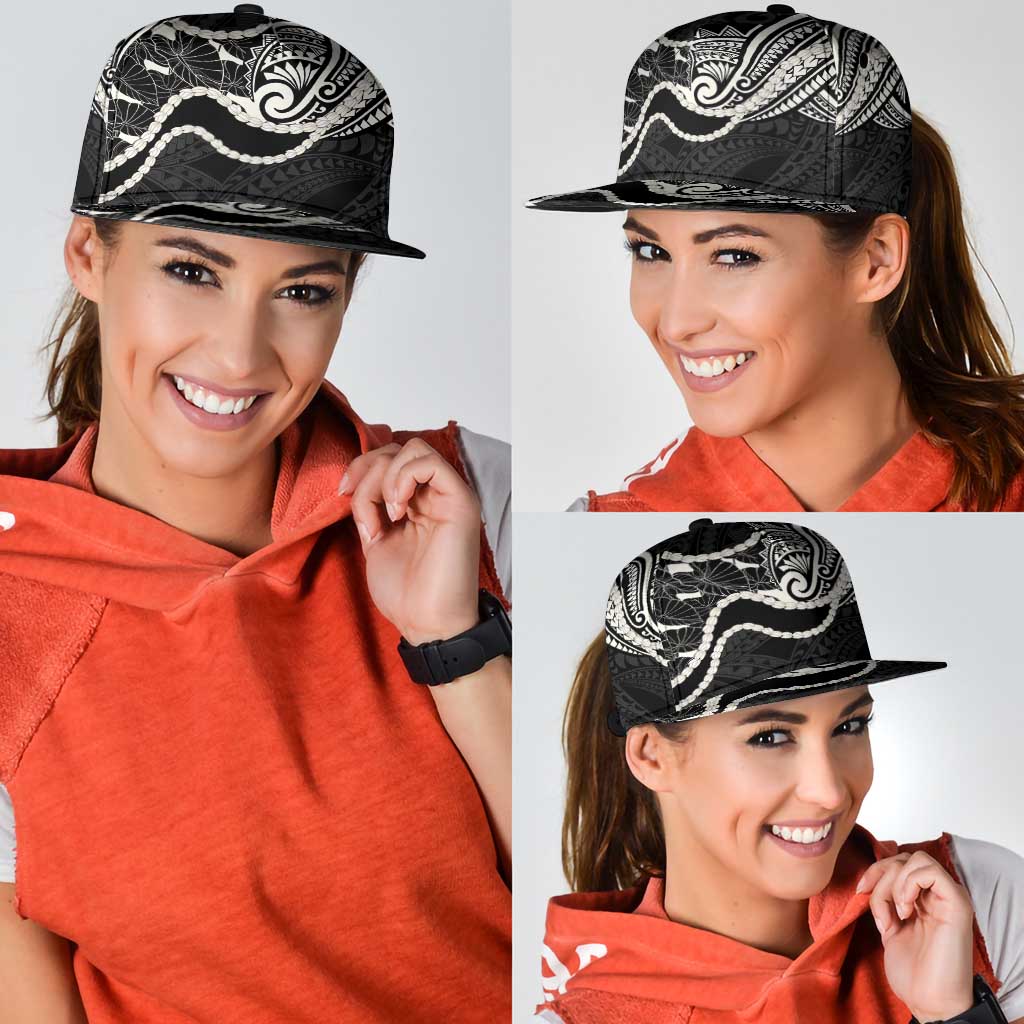 Aloha Hawaii Kalo Pikake Lei Snapback Cap Chest Tattoo Black Hawaiian Pattern
