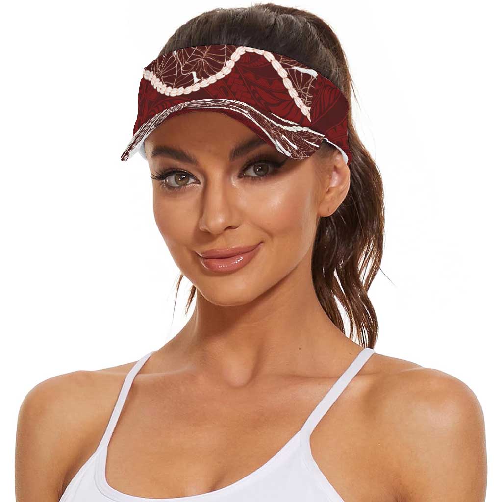 Aloha Hawaii Kalo Pikake Lei Sun Visor Cap Chest Tattoo Oxblood Hawaiian Pattern