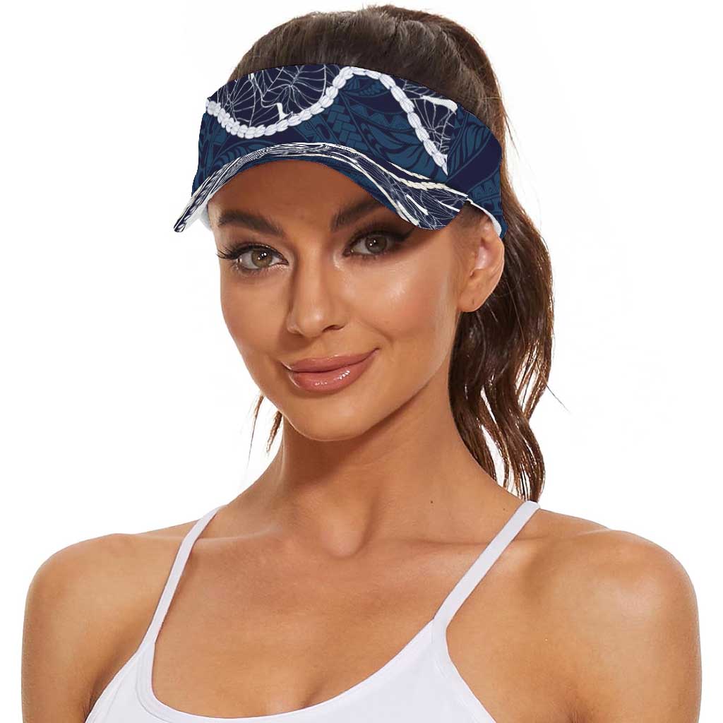 Aloha Hawaii Kalo Pikake Lei Sun Visor Cap Chest Tattoo Oxford Blue Hawaiian Pattern